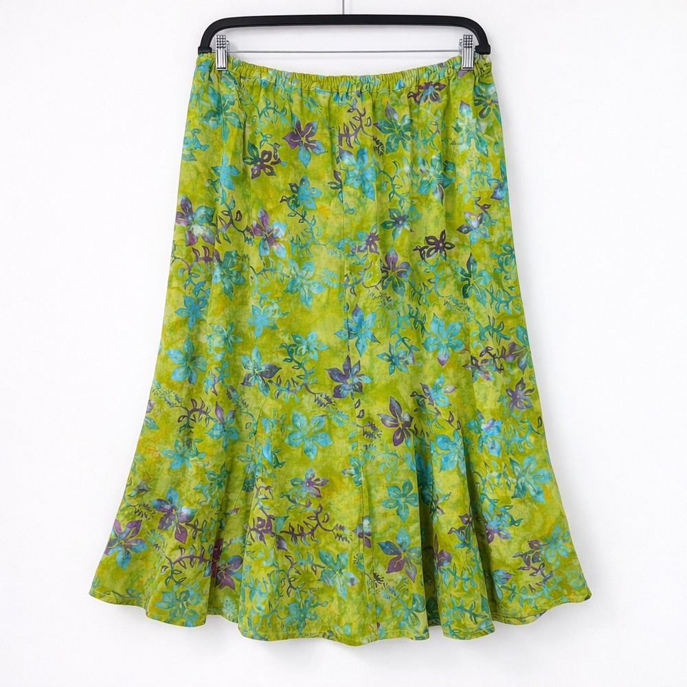 Wind River Y2K Linen Blend‎ Floral Midi Skirt Womens Sz L Boho Cottagecore Batik
